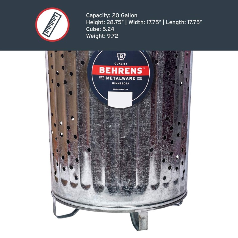 Behrens Manufacturing Galvanized Steel Outdoor Composter/Burner Trash Can for Garden,