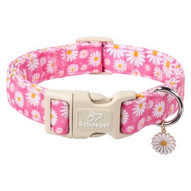 Babole Pet Adjustable Daisy Dog Collar, Soft Pink&White Floral Dog Collars for Small Dogs, Lightweight Quick-Release Buckle Collar for Boy&Girl Dogs S