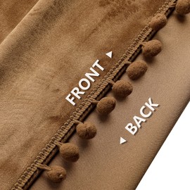 Benedeco Camel Velvet Curtains for Bedroom Window with Pom Pom, Super Soft Luxury Drapes, Room Darkening Thermal Insulated Rod Pocket Curtain for Living Room, W52 by L90 inches, 2 Panels