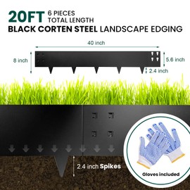 Steel Landscape Edging Galvanized Steel Edge Black Metal Landscaping Garden Bed Lawn Edging Border 40 Inch Strips 8 Inch Depth 6-Pack for Yard Lawn Outdoor Flower Plant Vegetable 20Ft Total GZGNEEVL