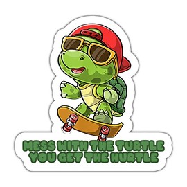 Mess with The Turtle You Get The Hurtle Sticker for Kids, Vinyl Skateboarding Turtle Sticker Decal 3Inch for Laptop Wall Phone