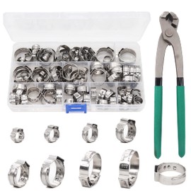 binifiMux Single Ear Hose Clamps, Oetiker Clamps, 92Pcs(6.0mm-22.6mm) Crimp Pipe Clamps Assortment Kit with Oetiker Clamps Plier and Gloves for Pipe,Plumbing,Automotive, 304 Stainless Steel