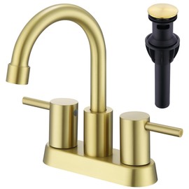 AmirLans Brushed Gold Bathroom Faucet 2 Hole, 2 Handle 4 Inch Centerset Stainless Steel Bathroom Sink Faucet with Pop up Drain and Supply Lines, Gold Bathroom Faucet for Sink 2 Hole