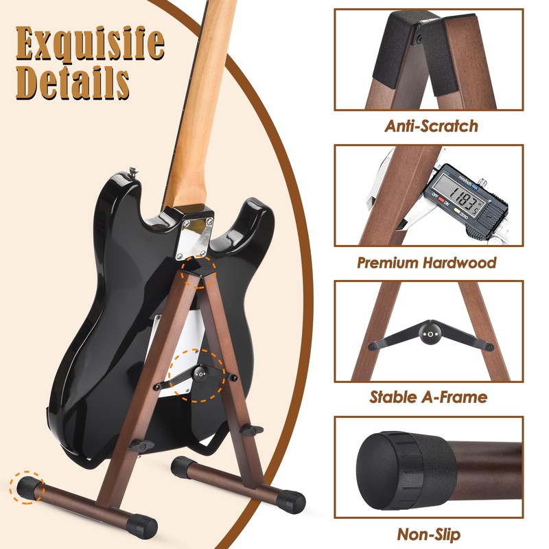 DOMMI Wooden Guitar Stand, Adjustable Acoustic Guitar Stands, A-Frame Electric