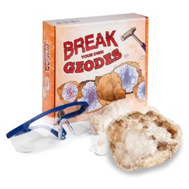 Break Open 5 Large Geodes! - Includes an Information card, Safety goggles, Magnifying Glass and a Bag to Break Your Geodes!