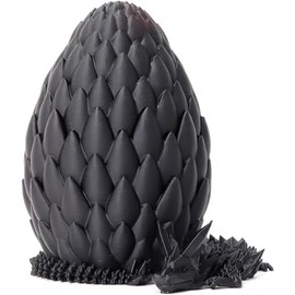 3D Printed Dragon Egg with Dragon with Wings, 22 cm Flying Dragon Toy, Dragon in the Egg and Emotional Joints Crystal Dragon with Three Magnetic Clasps, Desk Decoration (Black)