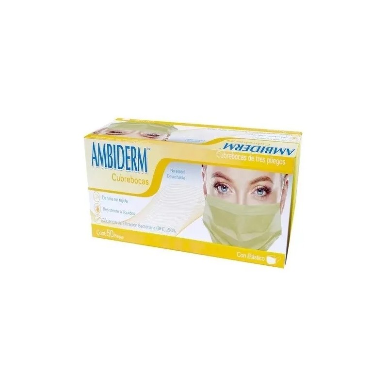 Cubreboca Econoply 3 Pliegues Ambiderm Colorfull Caja C/50 Color Amarillo