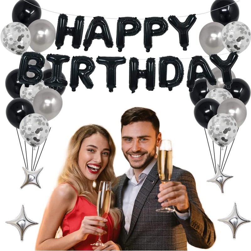 NANINUNENO 27th Black Silver Birthday Party Decorations for Men Women,
