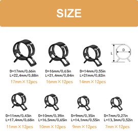 zDwfDc 84PCS 7-17mm Fuel Line Hose Clamps Spring Clamp Firmware Silicone Vacuum & Automotive Replacement Fastener Sorting Kit, Black Manganese Steel Spring Hose Clamp DD006-b