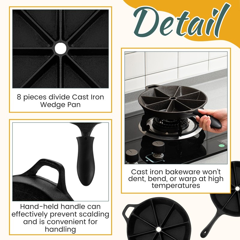 Havawish Cast Iron Wedge Pan with Black Silicone Hot Handle