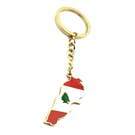 SNS Components Lebanon Lebanese Middle East Eastern Gold Country Flag Key Ring Chain Metal Enamel Keyring