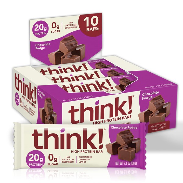 think! Protein Bars, High Protein Snacks, Gluten Free, Kosher Friendly, Chocolate Fudge, Nutrition Bars, 2.1 Oz per Bar, 10 Count (Packaging May Vary)