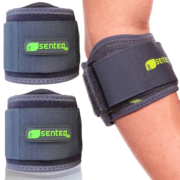 SENTEQ Elbow Brace Support Strap - Forearm Compression Sleeve, Tennis Elbow Brace for Men and Women, Fit Wrap Band for Weightlifting, Tennis, Golf Pressure Relief & Sports Injury Recovery, 2ct, 1-Pack