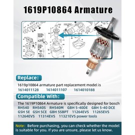 1619P10864 Armature Compatible with Bosch RH540S GBH 5-40DE RH540M Rotary Hammer and GSH5E GSH5CE Demolition Hammer Replace Armature 1614011128 1614011107 1614010188