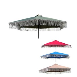 FORMOSA 9ft 6 Rib Market Bohemian Patio Umbrella Replacement Canopy - 300D UV Protective and Water Resistant Patio Fade Resistant Top Fabric Cloth - Umbrella Replacement Cover CANOPY ONLY (Sage Green Tassels)
