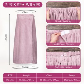 Tigeen 2 Pcs Women's Wrap Towel Spa Soft Robe Adjustable Closure Elastic Top Closure Bathrobe Lightweight Wraps for Shower(Purple, XXL-4XL)