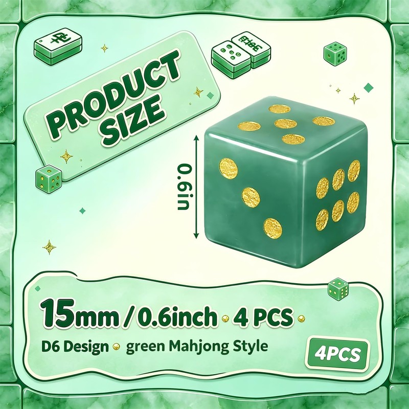 4 Pcs Mahjong Crystal Dice, 16mm Game Dice Set