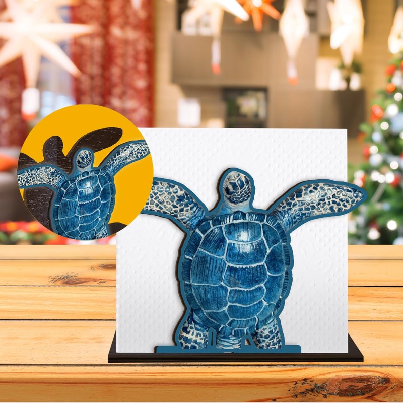Sea Turtle Napkin Holder for Table - Wooden Coastal Decor