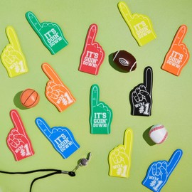 24-Pack Mini Foam Fingers for for Sports-Themed Birthday, Mini Party Favors, Game Day Supplies, Mini Foam Hand Fingers It's Going Down, We're #1 (6 Colors, 5.5 in)