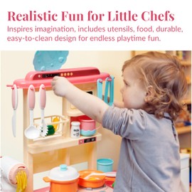 Prextex Plastic Pretend Play Kitchen Set - Multi-Color Kitchen Playset with Dishwasher and Oven - Stove with Lights and Sounds - Working Faucet with Water Circulation