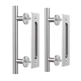 WINSOON 2 Pack12 Sliding Barn Door Handles Hardware with Flush Finger Pull Double-Sided Design, Pull and Flush Barn Door Handle Kit, Solid Steel Material, for Gate/Garages/Cabinet (2, Stainless)
