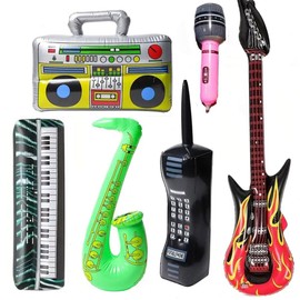 Inflatable Rock Star Set Guitars Inflatable Saxophone Bass Lute Microphones Mobile Phone Recorder Piano 70s 80s 90s Party Decoration Photo Props