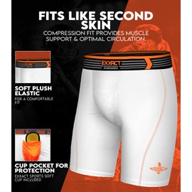 Exxact Sports Mens Compression Shorts with Soft Athletic Cup for Baseball Football Hockey, Mens Cup Underwear with Cup - (AS, White)