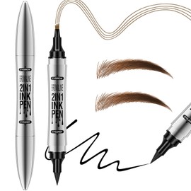 Waterproof Microblading Eyebrow Pen - 2 in 1 2024 New Double Ended Magic Precise Eyebrow Pen Microblade Effect Eyebrow Pencil Brow Contouring Pen with 4 Micro Fork Tip- (Dark Brown 02#)