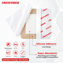FRESINIDER Silicone Foam Dressing with Adhesive Border – Wound Dressing Bandage – Silicone Foam Pad – Pack of 20 – 3 x 3 Inches Large Waterproof Bandages – Self Adhesive Wound Care and Dressings