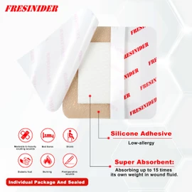 FRESINIDER Silicone Foam Dressing with Adhesive Border – Wound Dressing Bandage – Silicone Foam Pad – Pack of 20 – 3 x 3 Inches Large Waterproof Bandages – Self Adhesive Wound Care and Dressings