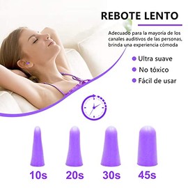 60 pares de Tapones para los oídos a prueba de ruidos, suaves y cómodas, Reducción de Ruido de 36dB, Reutilizables, Tapones oídos de espuma de calidad para dormir, viajes, música, protección auditiva