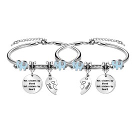 Best Friends Gift For Women,Reminder Friendship Silver Pendant Bracelet Adjustable Jewellery For BFF Bestie Sisters Colleague Birthday Christmas Graduation Memorable Bracelet Gift (Sisters By Heart)