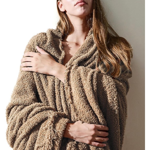EASEON Throw Blanket for Couch-Soft Tan Boho Throw Blanket,Cozy Knit