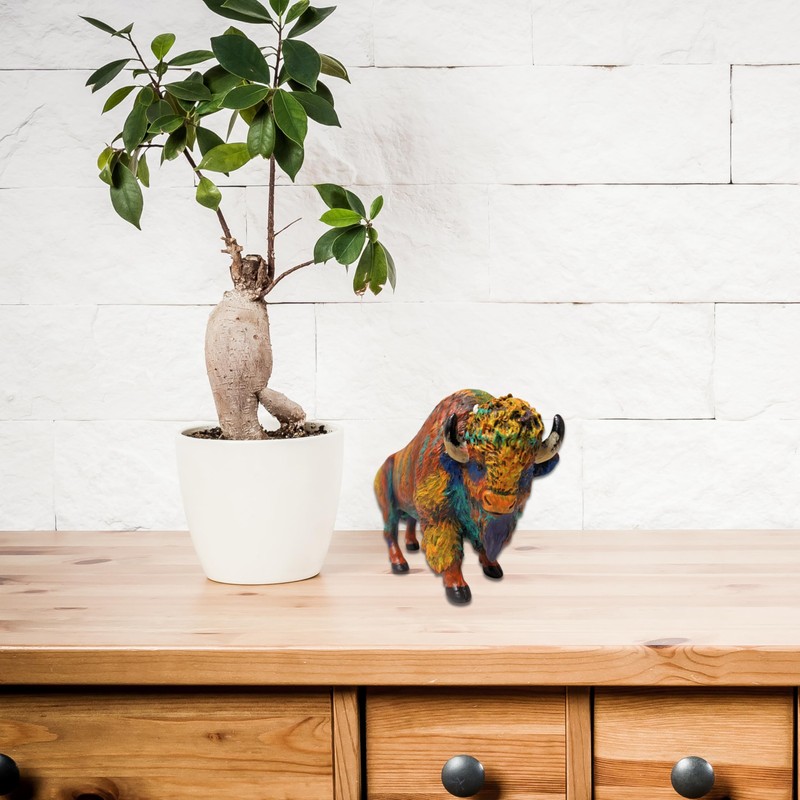 AMAJY Rustic Colorful Resin Bison Figurine – Majestic American Bison
