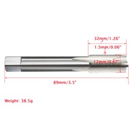 TA-VIGOR M12 x 1.5mm Metric Machine Tap, HSS 4 Straight Flute Taper Plug Metric Tap, 1.5mm Pitch Screw Thread Tapping Threading Machinist Repair DIY Tool