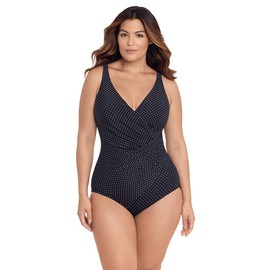 Miraclesuit Women's Swimwear Plus Size Pin Point Oceanus Soft Cup Tummy Control One Piece Swimsuit, Black/White, 20W