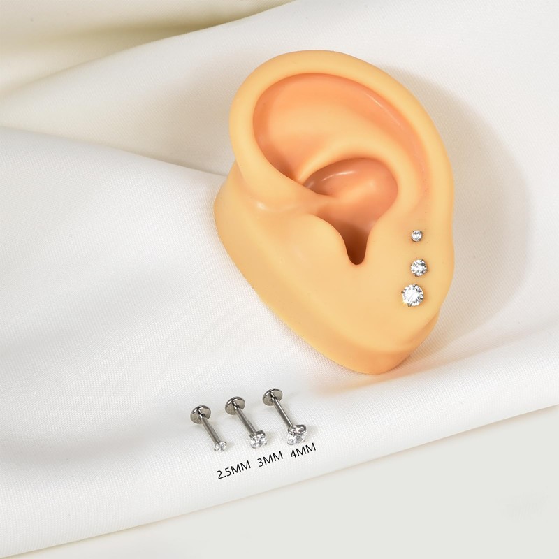 Candyfancy 16G G23 Titanium 2.5/3/4/5mm Cubic Zirconia 6/7/8/9/10/11/12mm Bar Internally