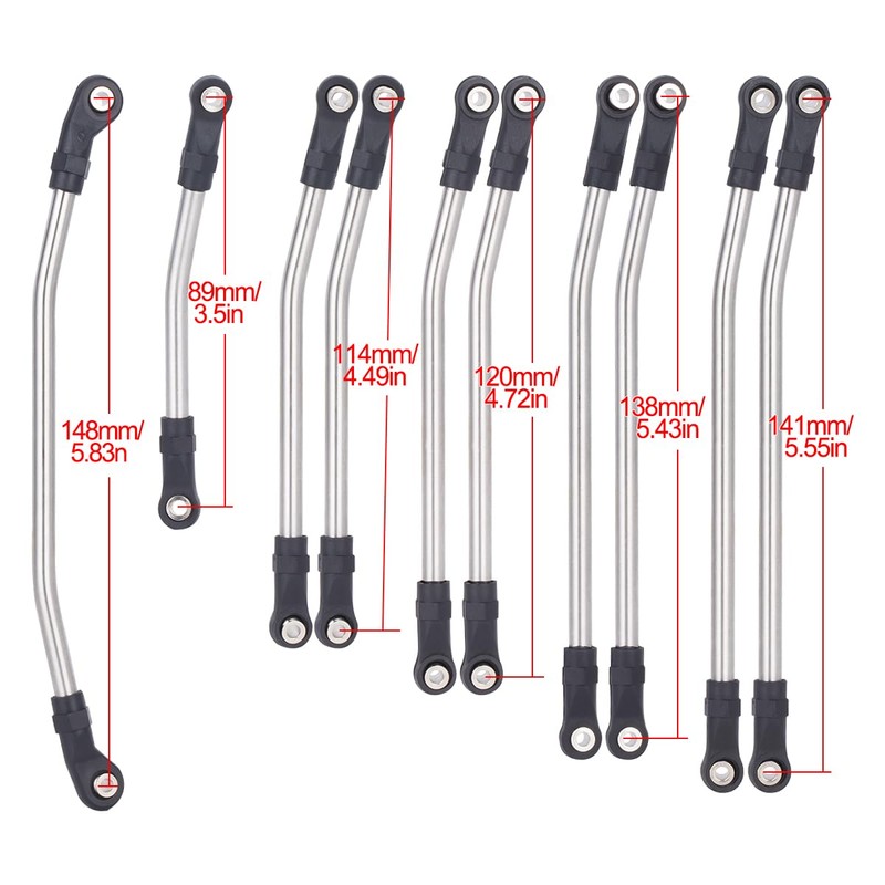 10Pcs Stainless Steel Link Rod Linkage 313mm Wheelbase for Axial