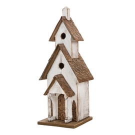 Glitzhome 23.62" H Birdhouse Rustic Tall Church Hand Painted Wood White Extra-Large Bird House for Outside