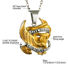 Bikers Mens Stainless Steel Punk Rock Live to Ride Eagle Pendant Necklace,Gold Tone,22 Inch Chain Included
