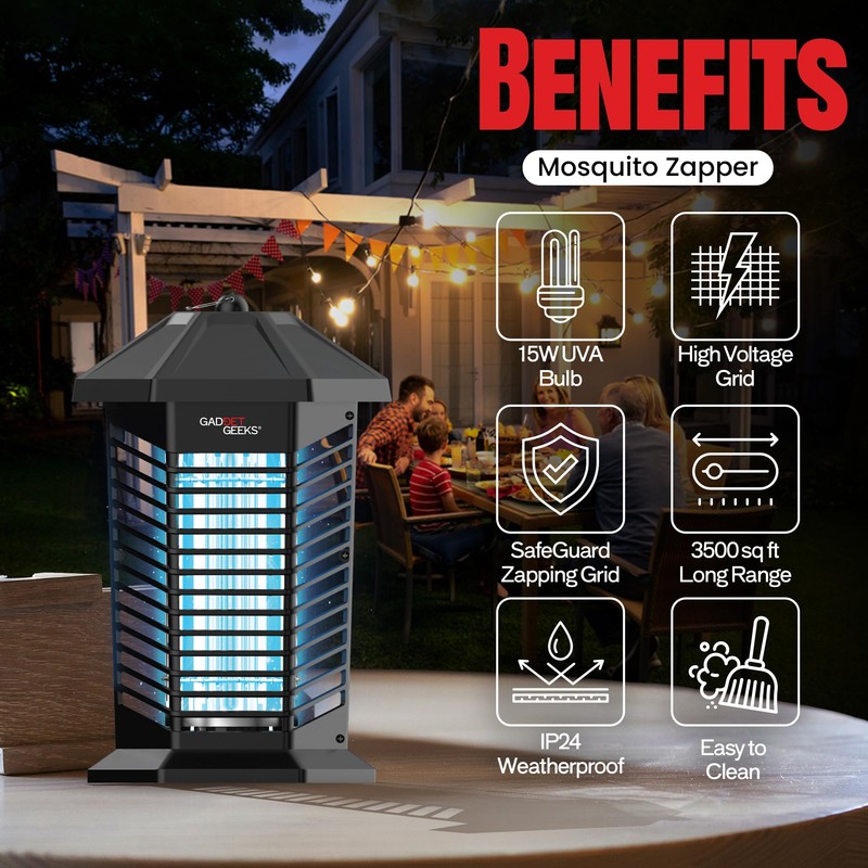 Gadget Geeks Electric Bug Zapper – Powerful 15W UVA Mosquito