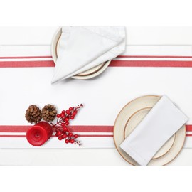 PurpleEssences French Striped Table Runner 72 inches Long Stripe Runner 14 x 72 Inch 100% Cotton - Durable Washable Fabric for Christmas Holiday Winter - Red and White