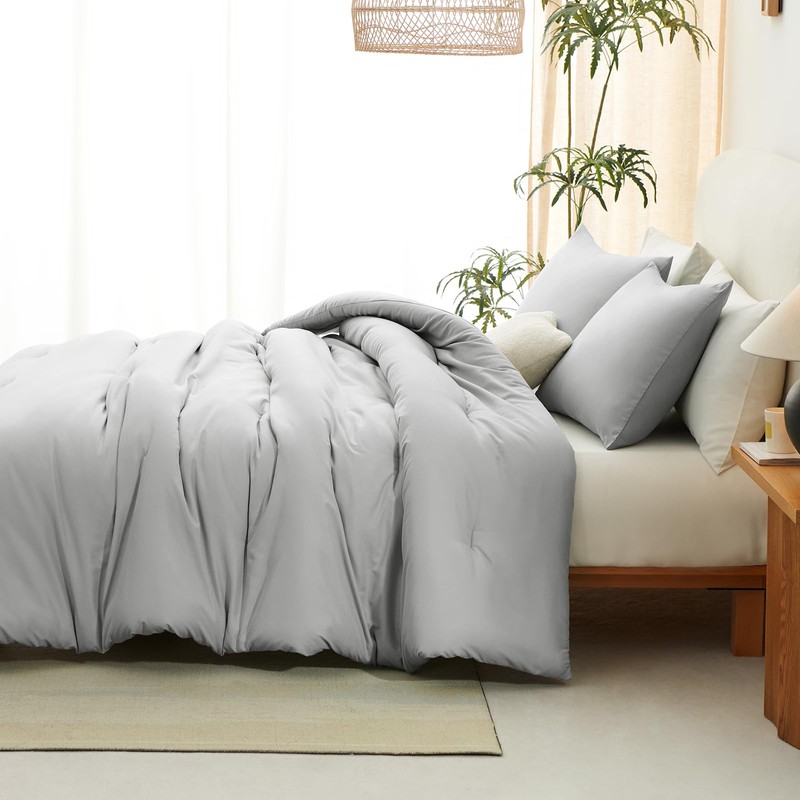 CozyLux Light Grey Comforter Set King Size, 3 Pieces Solid