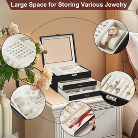 Yoobao Jewelry Boxes for Women with Transparent Lid and Lock, 3 Layers Jewelry Organizers and Storage for Necklaces Earrings Bracelets Rings Watches, Ideal Present for Anniversary Graduation New Year