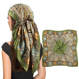 vimate paisley silk scarf-winter womens classic dark green satin head scarf for hair wrapping at night handbag bnadanas accessories(Style127)