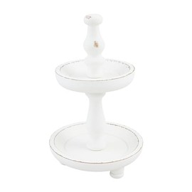 Mud Pie White Small Tiered Server, 12" x 8" dia