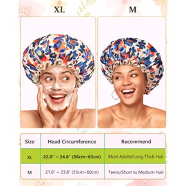 mikimini Reusable Showe Cap for Women Waterproof, Large Shower Caps with Elastic Band & Double Layers - Adjustable Shower Bonnet for Long Hair, Braids, Bold Abstract Print Hair Cap