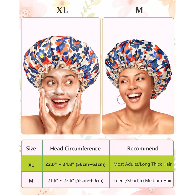 mikimini Reusable Showe Cap for Women Waterproof, Large Shower Caps