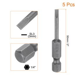 sourcing map 5pcs SL3 Magnetic Slotted Screwdriver Bits 3mm S2 Steel Flat Head Screwdriver Bit 1/4" Hex Shank Industrial Grade Screw Driver Drill Bits 50mm (2") Long for Screws