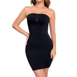 Suprenx Shapewear Slip Dress for Women Adjustable Strap Under Dress Seamless Tummy Control Body Shaper Black